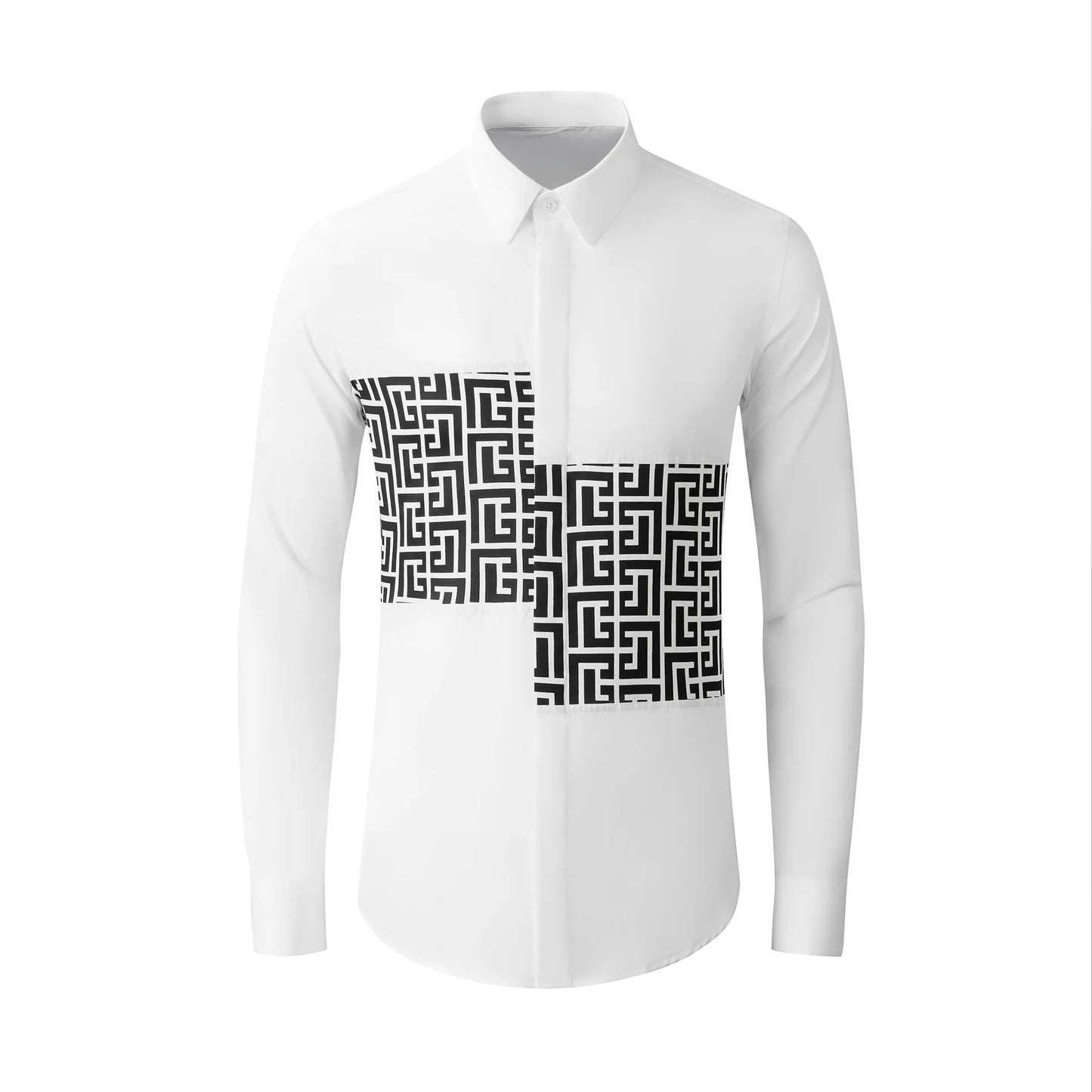Men’s Geometric Printed Shirt, Long Sleeve Slim Fit, Luxury Party & Business Dress Shirt
