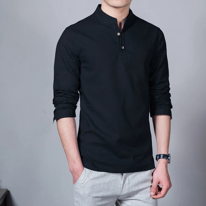 Men’s Clothing – Spring Tops & Tees, Fashion T-Shirts, Stand Collar Long-Sleeved Slim Base Shirts, Homme Collection & Linen T-Shirts