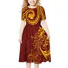 Hot Selling Custom Design Polynesian Kid's Clothing Pleated Casual Party Dress Hawaiian Pacific Island Cute Dress for Girl