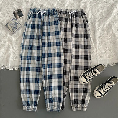 Women’s Wide-Leg Plaid Pants, Loose Harem Trousers, Summer Streetwear, Harajuku Chic Style