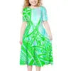 Hot Selling Custom Design Polynesian Kid's Clothing Pleated Casual Party Dress Hawaiian Pacific Island Cute Dress for Girl