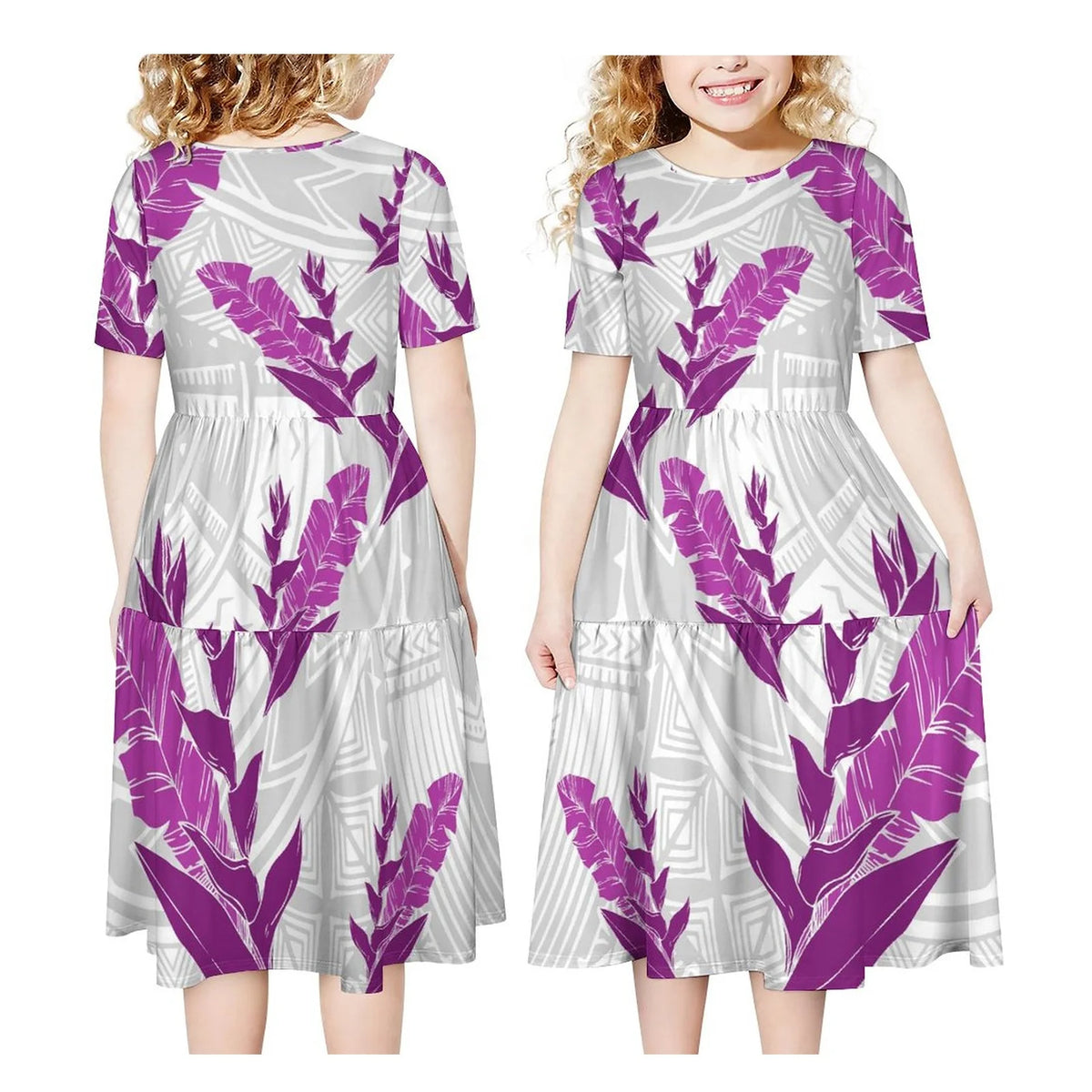 Hot Selling Custom Design Polynesian Kid's Clothing Pleated Casual Party Dress Hawaiian Pacific Island Cute Dress for Girl