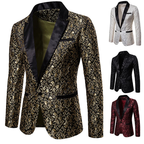Men's Floral Party Dress Suit, Stylish Dinner Jacket, Bartender Wedding Blazer, Holiday Gifts, Prom Tuxedo, Men's Coat Jacket