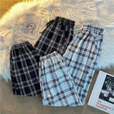 Women’s Pants, New Wide-Leg Fashion Loose Black Plaid Summer Harajuku Students Streetwear Harem Long Trousers, Chic Style