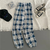 Women’s Pants, New Wide-Leg Fashion Loose Black Plaid Summer Harajuku Students Streetwear Harem Long Trousers, Chic Style