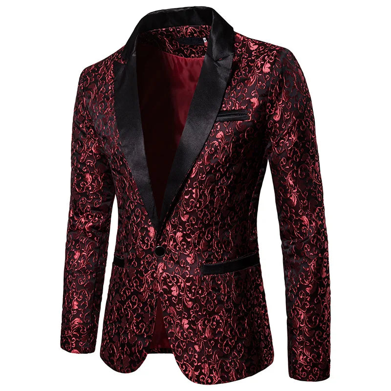 Men's Floral Party Dress Suit, Stylish Dinner Jacket, Bartender Wedding Blazer, Holiday Gifts, Prom Tuxedo, Men's Coat Jacket