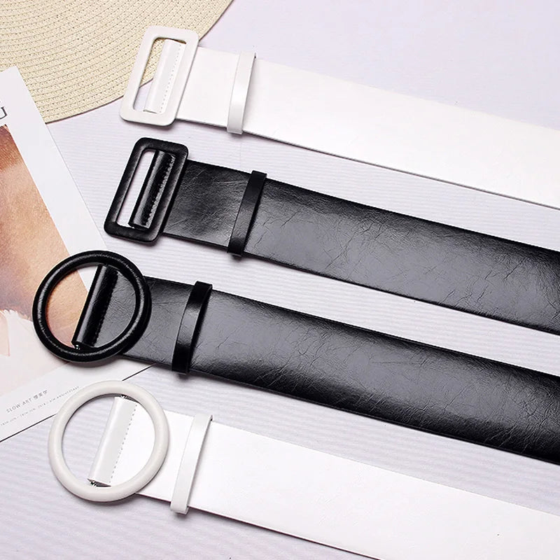 Women’s Clothing Accessories, Big Wide Leather Belt, Top-Quality Strap for Jeans, Feminine Round Buckle Fashion Belts