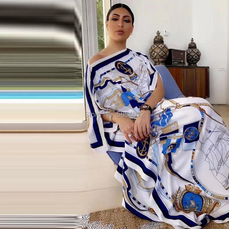 Printed Dresses for Women, Fashion Design Loose Dress, Batwing Maxi Long Femme Vestidos, Summer Autumn Party Elegant Dress