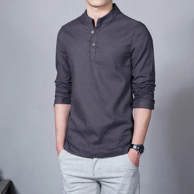 Men’s Clothing – Spring Tops & Tees, Fashion T-Shirts, Stand Collar Long-Sleeved Slim Base Shirts, Homme Collection & Linen T-Shirts