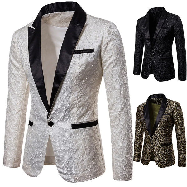 Men's Floral Party Dress Suit, Stylish Dinner Jacket, Bartender Wedding Blazer, Holiday Gifts, Prom Tuxedo, Men's Coat Jacket