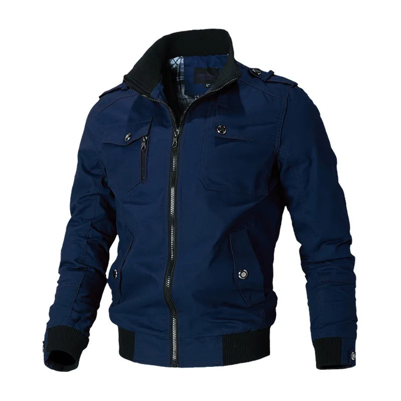 Men’s Bomber Jacket, Fashion Casual Windbreaker Coat, Solid Stand Collar, Slim Fit, Stylish Spring Autumn Outerwear