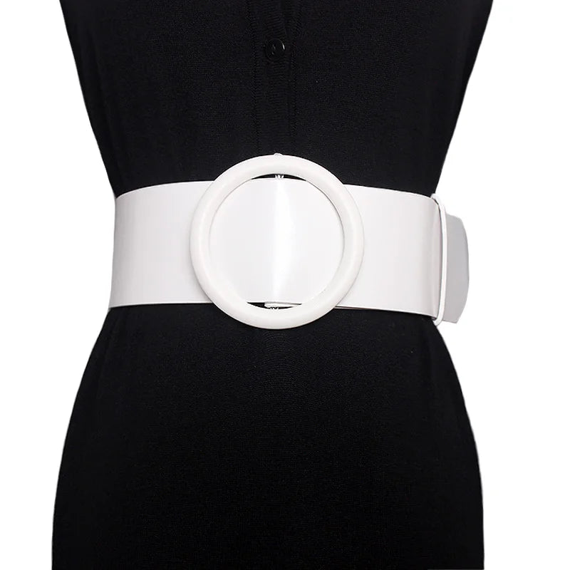 Women’s Clothing Accessories, Big Wide Leather Belt, Top-Quality Strap for Jeans, Feminine Round Buckle Fashion Belts