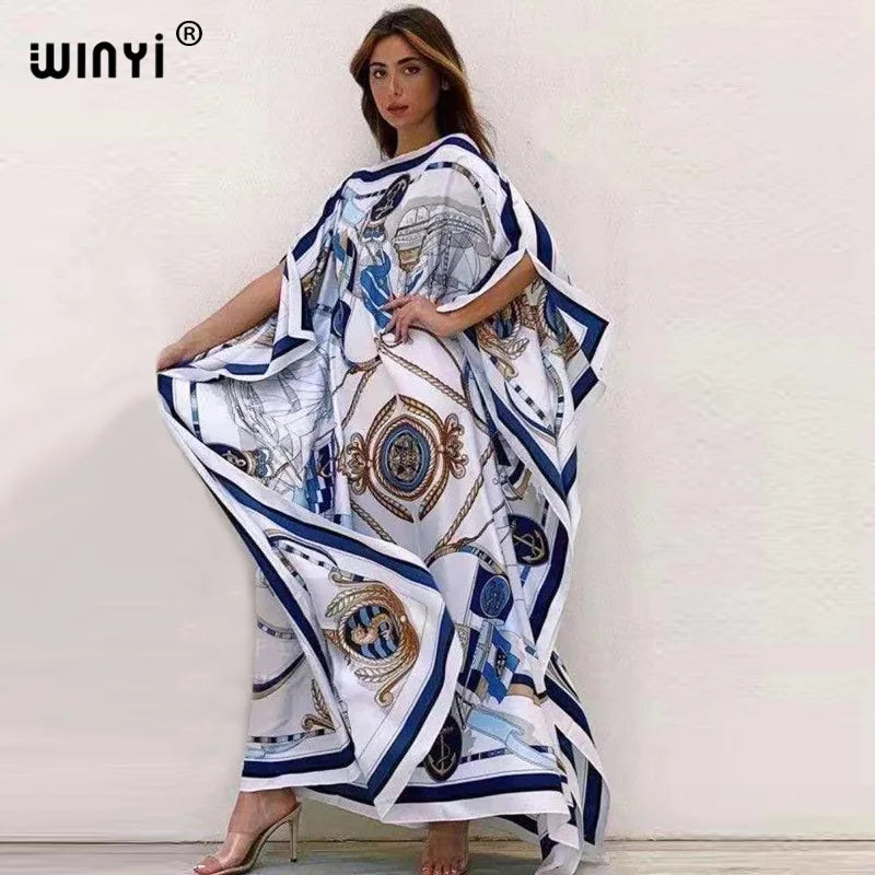 Women’s Printed Maxi Dress – Loose Batwing Style, Elegant Summer & Autumn Outfit