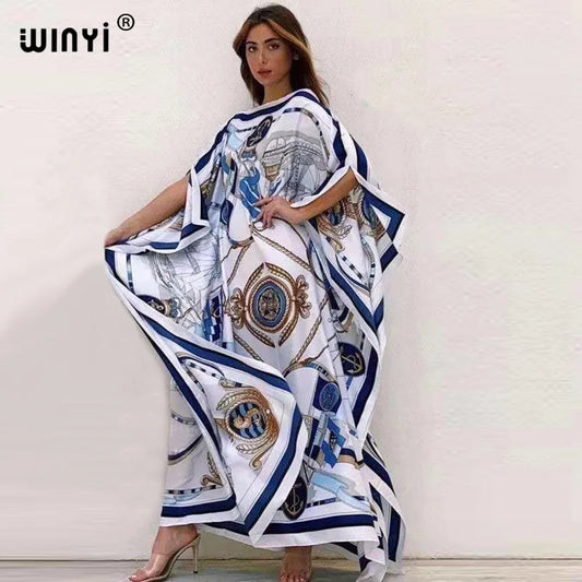 Women’s Printed Maxi Dress – Loose Batwing Style, Elegant Summer & Autumn Outfit