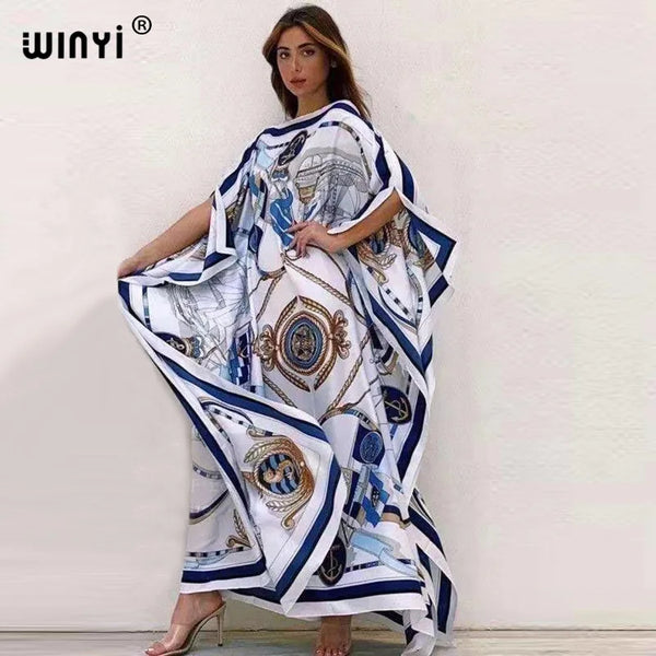 Printed Dresses for Women, Fashion Design Loose Dress, Batwing Maxi Long Femme Vestidos, Summer Autumn Party Elegant Dress