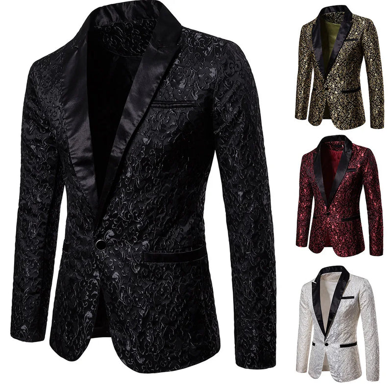 Men's Floral Party Dress Suit, Stylish Dinner Jacket, Bartender Wedding Blazer, Holiday Gifts, Prom Tuxedo, Men's Coat Jacket