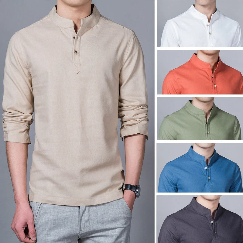 Men’s Clothing – Spring Tops & Tees, Fashion T-Shirts, Stand Collar Long-Sleeved Slim Base Shirts, Homme Collection & Linen T-Shirts