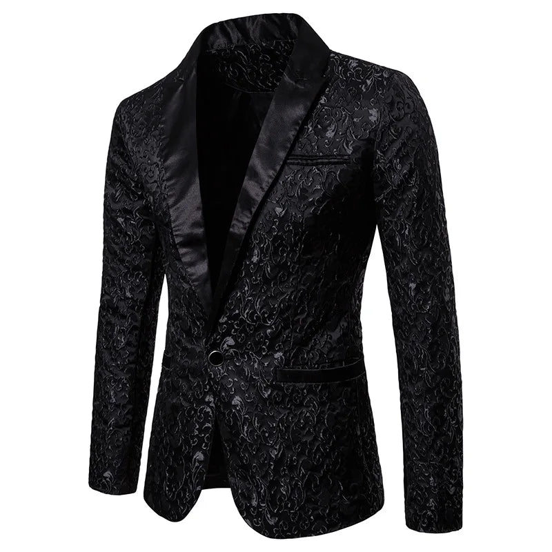 Men's Floral Party Dress Suit, Stylish Dinner Jacket, Bartender Wedding Blazer, Holiday Gifts, Prom Tuxedo, Men's Coat Jacket