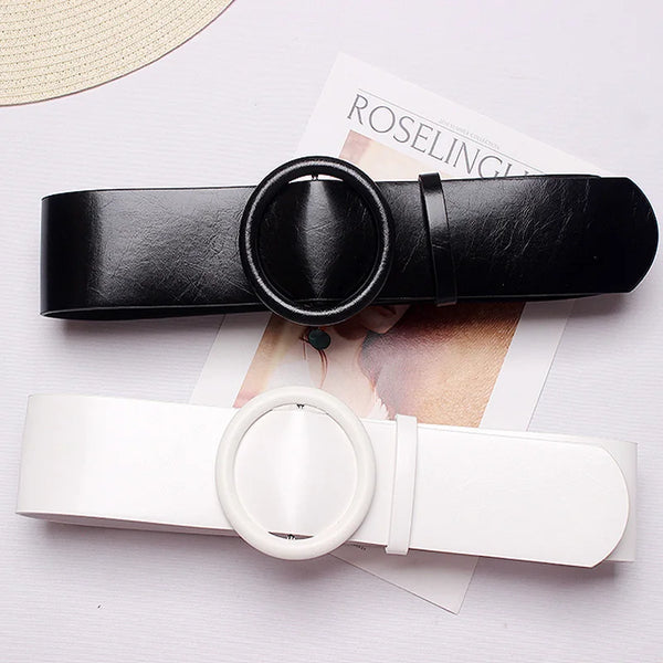 Women’s Clothing Accessories, Big Wide Leather Belt, Top-Quality Strap for Jeans, Feminine Round Buckle Fashion Belts
