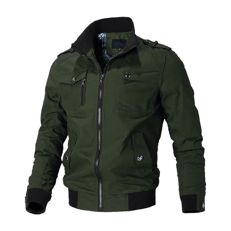 Men’s Bomber Jacket, Fashion Casual Windbreaker Coat, Solid Stand Collar, Slim Fit, Stylish Spring Autumn Outerwear