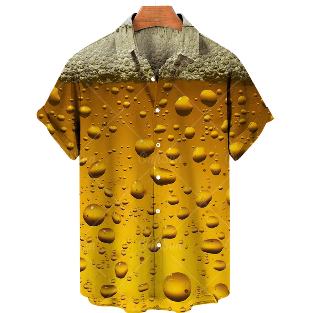 Men’s Hawaiian Shirt, Casual Beach Vacation, Summer Fashion Beer Shirt, Holiday Blouse