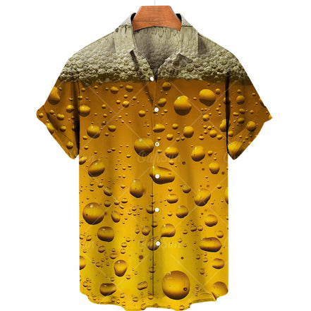 Men’s Hawaiian Shirt, Casual Beach Vacation, Summer Fashion Beer Shirt, Holiday Blouse