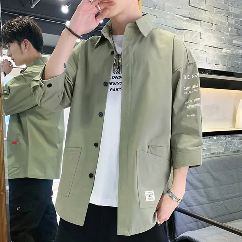 Men’s Shirts, Fashionable Streetwear, Japanese Harajuku & Korean Summer Design, All-Match Teens College Unisex Clothes