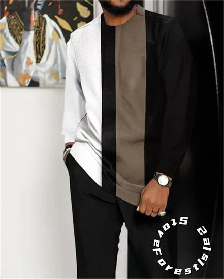Men’s Fashion Tracksuit Set, Casual Oversized Streetwear Outfit, Long Sleeve T-Shirt