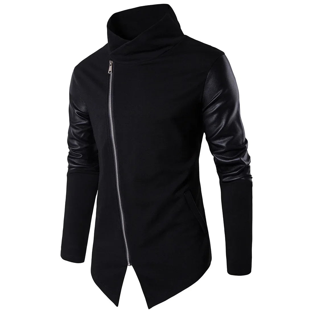 Men’s Spring Fashion Jacket, Stand-Up Neck, Slim Fit, Knitted & Leather Casual Outerwear