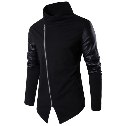 Men’s Spring Fashion Jacket, Stand-Up Neck, Slim Fit, Knitted & Leather Casual Outerwear