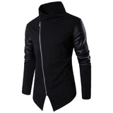 Men’s Fashion Jacket, Spring Stand-Up Neck Slim Fit, Knitted Shirt Panel with Leather Details, Stylish Casual Outerwear