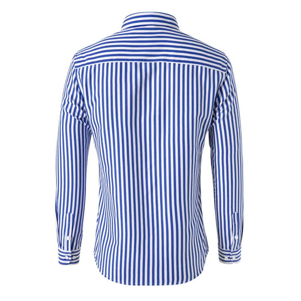 Men’s Striped Long-Sleeve Shirt, Slim Fit, Single-Breasted, Party & Social Wear