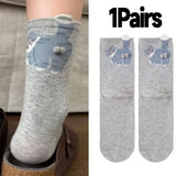 3D Cute Cat Socks Black/White Funny Cat Cotton Socks Breathable Soft Girl Women Novelty Stocking Kawaii Gift Sock Set