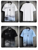 Men’s Trendy Summer Suit, Short Sleeve Tee and Shorts Set, 2-Piece Casual Gym Outfit, Student Tracksuit Clothing