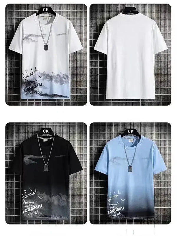 Men’s Trendy Summer Suit, Short Sleeve Tee and Shorts Set, 2-Piece Casual Gym Outfit, Student Tracksuit Clothing