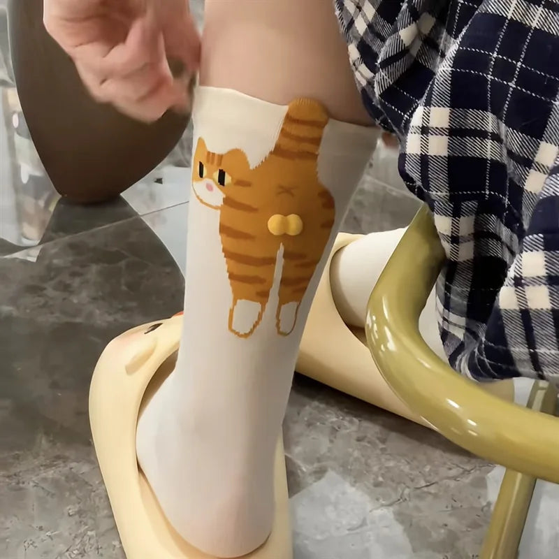 3D Cute Cat Socks Black/White Funny Cat Cotton Socks Breathable Soft Girl Women Novelty Stocking Kawaii Gift Sock Set