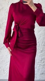 Dresses for Women, 2024 Autumn Elegant Fashion, Temperament Commuting Long Sleeve Round Neck Skinny Satin Party Evening Dress