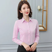 Women’s White Long-Sleeve Shirt, Formal Work Top, Professional Office Blouse, Plus Size