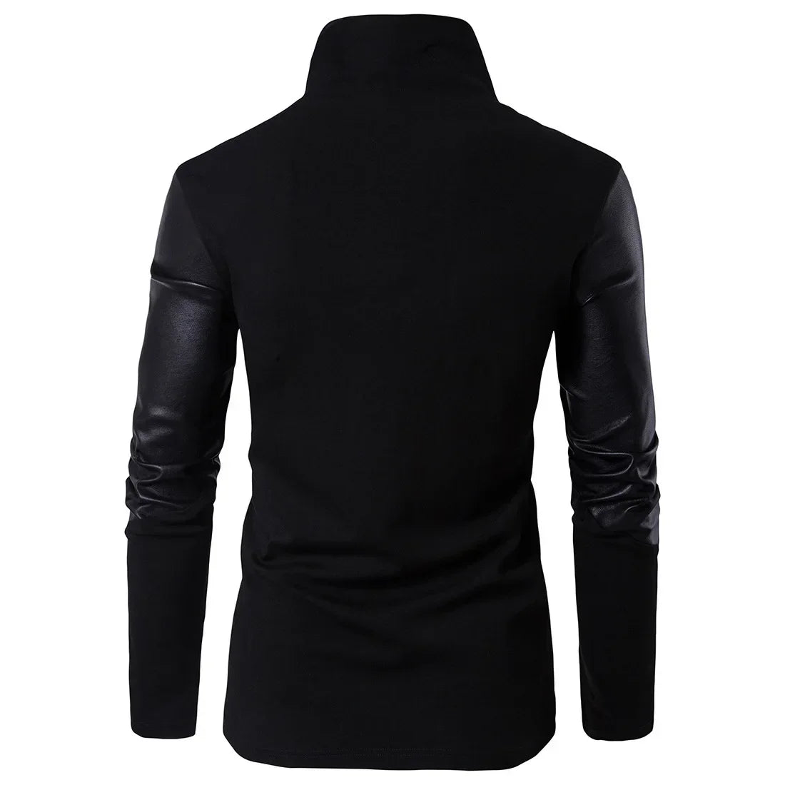 Men’s Spring Fashion Jacket, Stand-Up Neck, Slim Fit, Knitted & Leather Casual Outerwear