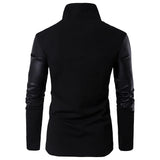 Men’s Fashion Jacket, Spring Stand-Up Neck Slim Fit, Knitted Shirt Panel with Leather Details, Stylish Casual Outerwear