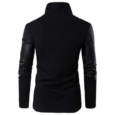 Men’s Spring Fashion Jacket, Stand-Up Neck, Slim Fit, Knitted & Leather Casual Outerwear