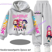Kid Cloth KPop Demon Hunters Children's Hoodie Set with Boys' Casual Sports Shirt and Two Tone Girls' Soft and Comfortable Pants