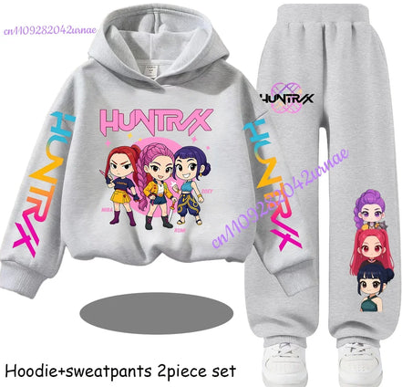 Kid Cloth KPop Demon Hunters Children's Hoodie Set with Boys' Casual Sports Shirt and Two Tone Girls' Soft and Comfortable Pants