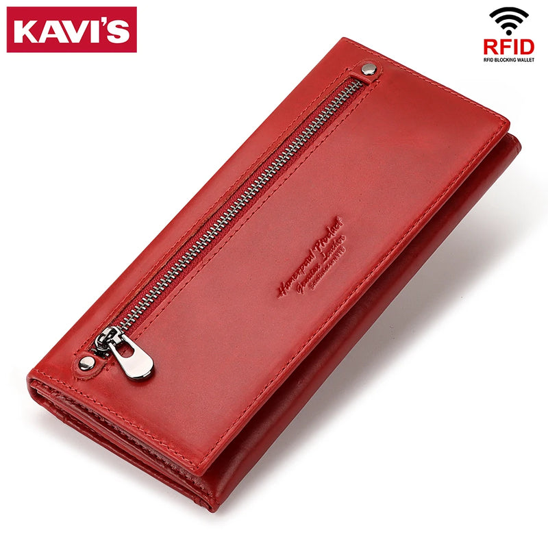 Fashion Wallet for Women Top Layer Leather Ladies Long Cell Phone Handbag Multi-function Cards Holder Portomonee