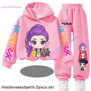 Kid Cloth KPop Demon Hunters Children's Hoodie Set with Boys' Casual Sports Shirt and Two Tone Girls' Soft and Comfortable Pants