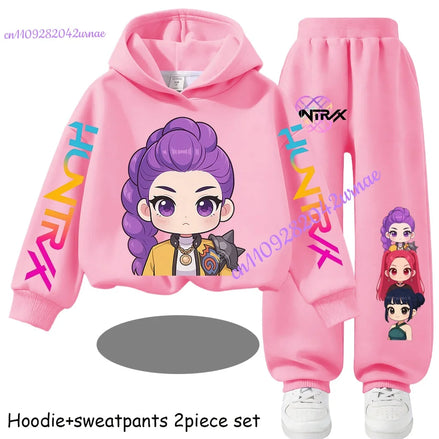 Kid Cloth KPop Demon Hunters Children's Hoodie Set with Boys' Casual Sports Shirt and Two Tone Girls' Soft and Comfortable Pants