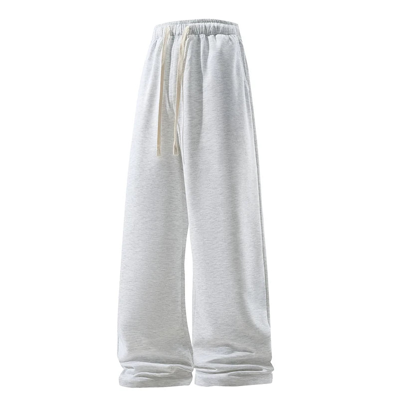 Wide Leg Pants, Fashion Casual Breathable Men’s Sweatpants, Autumn Versatile Elastic High Waist Drawstring Loose Straight Trousers