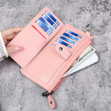 Women’s Fashion Wallet, Simple Zipper Purse, Long Section Clutch, Soft PU Leather Money Bag in Black, White, Gray, Red