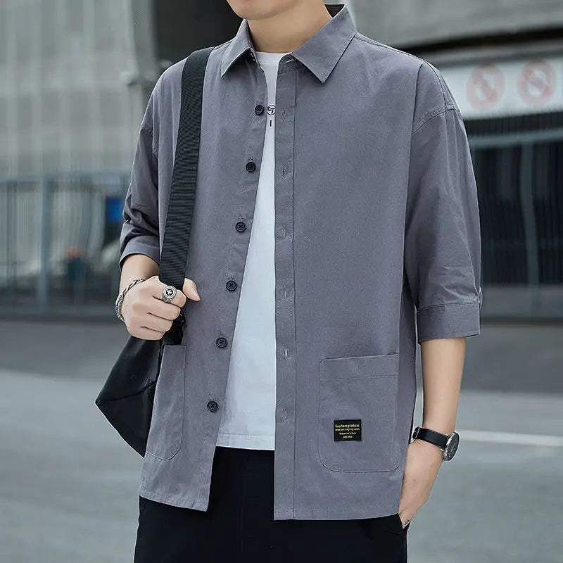 Fashionable Brand Thin Shirt, Summer Trendy 3/4 Sleeve Men’s New Style, Business Casual Work Versatile Youth Jacket