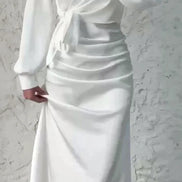 Women’s Autumn Satin Dress – Elegant Long Sleeve, Round Neck, Slim Fit Party Wear